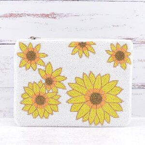 Seed Bead Sunflower Clutch Crossbody Handbag Bag NEW